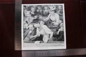 【现货 包邮】1890年小幅木刻版画《auf der vierten gallerie》(auf der vierten gallerie)尺寸如图所示（货号400678）
