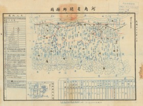 民国三十三年（1944年）《阌乡县老地图》图题为《阌乡县县图》，原图高清复制，（民国灵宝阌乡老地图、阌乡县地图，阌乡地图）全图规整，左侧附县治资料，内容十分丰富，请看阌乡县甲级壮丁人数情况。附县城区图。灵宝阌乡县地理地名历史变迁重要史料。博物馆级地图史料。裱框后，风貌佳。