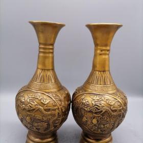 仿古铜器 大清御制款龙凤花瓶铜器长颈花瓶 家居装饰品摆件