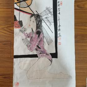 薛林兴国画手绘字画 买家自签 四尺开三，45/68厘米软片 100%手绘，现货仅一幅