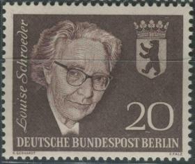 德国邮票 西柏林 1961年 女市长施罗德逝世四周年 雕刻版 1全新 DD