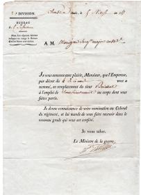 拿破仑最重要的军事参谋和好兄弟 贝尔蒂埃元帅 Louis Alexandre Berthier 亲笔签名文件