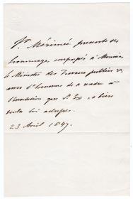 法国现实主义作家 中短篇小说大师 梅里美（Prosper Merimee）1847年亲笔信 《卡门》、《高龙巴》 作者