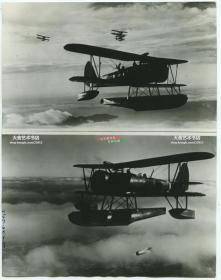 1941年3月日军侵华时期，中国南方上空的日本水上飞机进行轰炸老照片，21.6X16.9厘米