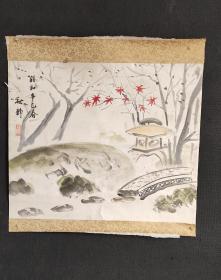 D1199：回流手绘山水图托片(日本回流.回流老画.老字画