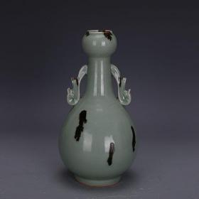 宋代龙泉窑青瓷点彩双耳尊瓶做旧出土仿古瓷器