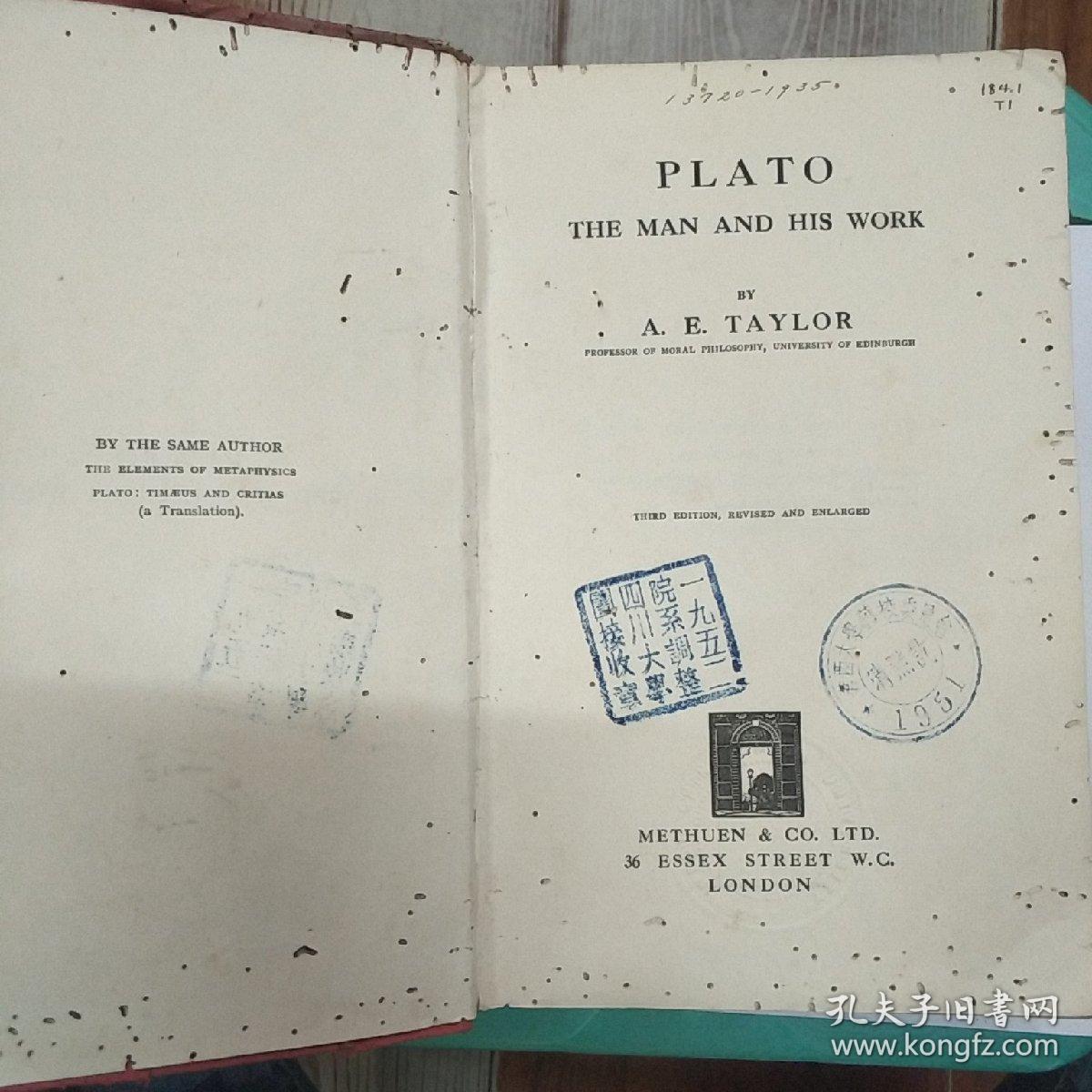 PLATO THE MAN AND HIS WORK 第三版1929年（V243）