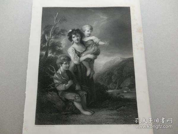 【百元包邮】《农家儿童》（COTTAGE CHILDREN)  1850年 钢版画  源自艺术日志  纸张尺寸约32×23厘米（编号AJ0362）