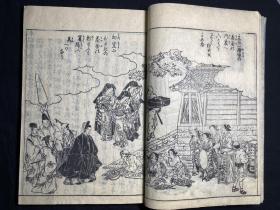 木刻本《拾遗都名所图会》5册全 天明7年（1786年）和刻本 此书为介绍江户时期江户首都京都地区的风土人情，全书大部分木版画和浮世绘，大部分都是京都地区寺庙神社以及百姓庆祝节日时期活动的木版画。由于书中大部分寺庙都被毁于战火和自然灾害，此书对研究江户时期日本的风俗人情和历史建筑有这极大的意义。书中还记载了法国等欧洲人士参加祭典的图画，为后代研究日本和西方早期的接触也提供了帮助。品相完好