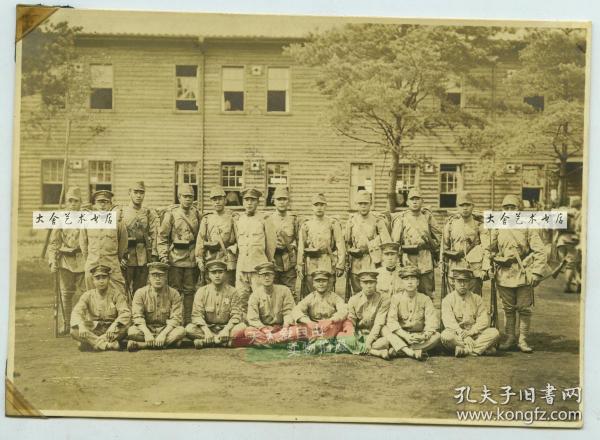 民国日军日本兵小队军人士兵合影老照片，泛银，14.2X10.4厘米