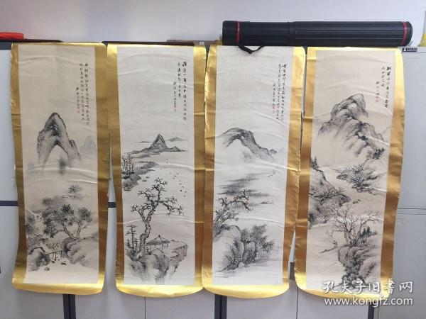 日本南画（中国画）大师—-石川柳城 4条屏 真迹 保真 保手绘 超值 2011年雅昌拍卖有拍卖纪录， 画芯尺寸134*41厘米。