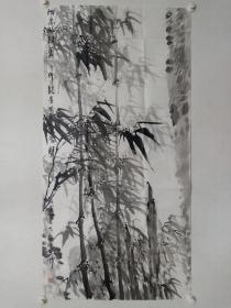 保真书画，李乃宙四尺整纸国画《墨竹》一幅，尺寸136.5×69cm