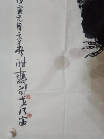 保真书画，当代著名画家李乃宙，邵戈，合作四尺整纸国画《大吉图》一幅，尺寸136×69cm