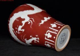 古董古玩老瓷器收藏 明宣德祭红釉留白龙纹灭屏18.5*28.5CM