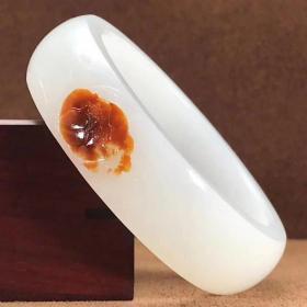 和田羊脂白玉红沁老油皮籽料花开富贵手镯82克5.55厘米内径AESN