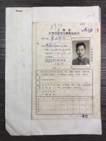 上海市中等学校学生健康记录卡 1959年 含肺部缩影X线检查报告