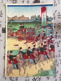 明治时期日本木版彩色套印浮世绘《宫城二重桥真景》一幅