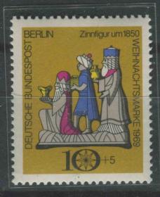 德国邮票 西柏林 1969年 圣诞节 工艺品 锡制小雕像 1全新 DD
