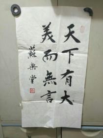 书法字画《20200714  书协会员、老书法家书法苏乐堂作品：天下有大美而无言》长66厘米，宽38厘米！！用笔老道，品相如图，懂字画者鉴之！