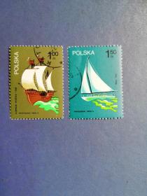 外国邮票 波兰邮票 1974年 帆船 2枚（盖销票）
