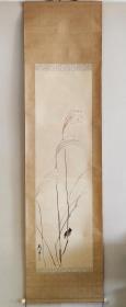 日本著名俳人画家青木月斗绢本《秋荻孤禽图》挂轴