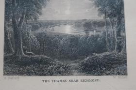 【百元包邮】钢板画《the thames near richmond里士满附近的泰晤士河》1840年  带卡纸装裱  卡纸尺寸约24*18厘米 （PM01344）