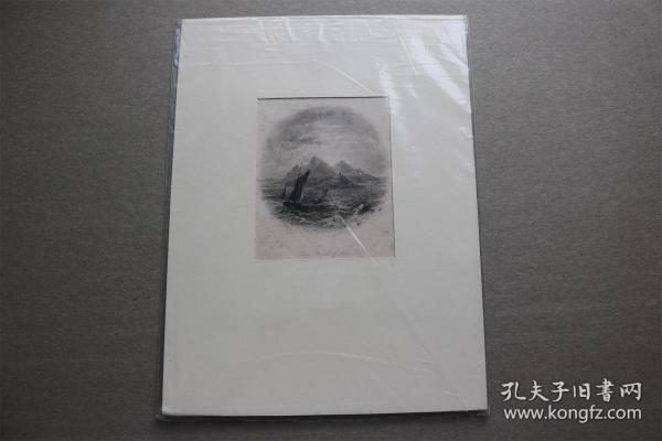 【百元包邮】钢板画《海上日出》1839年  带卡纸装裱  卡纸尺寸约24*18厘米 （PM01352）