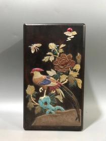 檀木镶嵌百宝花鸟盒，做工精细 古朴雅致