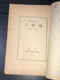 《他瞎了》（左干臣 著 稀缺本，流通渠道未见此书 民国22年版）