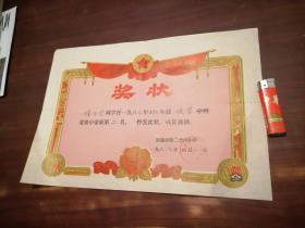 奖状：南通市第二十四中学（数学竞赛第二名）（1988年）