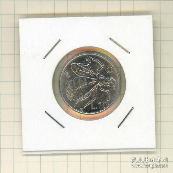 闲山集推荐世界硬币——圣马力诺1974年FAO（联合国粮农组织）蜜蜂图案10里拉铝币（永久保真）