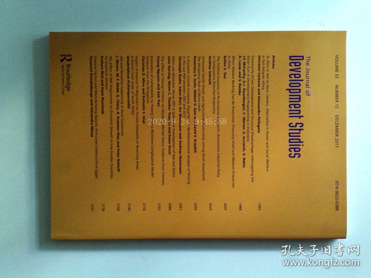 The Journal of Development Studies VOL 53 NO.12 12/2017 发展研究学术期刊