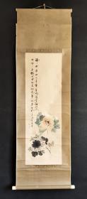 D1341：回流手绘花卉图立轴(日本回流.回流老画.老字画