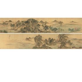 清 恽寿平 湖山春暖图 57.6x615cm 绢本  1:1高清国画复制品 名画复制