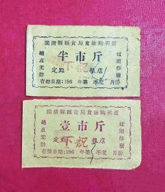 1963年闽清县粮食局食油购买票（下祝粮店）【半市斤】【壹市斤】