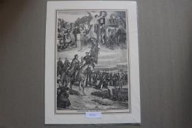 【百元包邮】木刻版画《欢庆、迎接》1889年  带卡纸装裱  卡纸尺寸约40*30厘米 （PM01443）