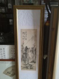 青岛即墨已故山水名家，横河老人张伏山1977年指头画，赠胡乃中。保真迹实价不议价！