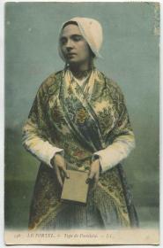法国 1908年 实寄明信片 捧书的年轻女人 服饰 头饰CARD-K114 DD