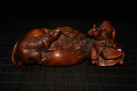 旧藏精品黄金袋鼠（黄杨木雕刻）雕工精湛 栩栩如生 古朴雅致