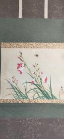 D1381：回流手绘花卉蜜蜂图立轴(日本回流.回流老画.老字画