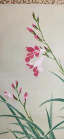 D1381：回流手绘花卉蜜蜂图立轴(日本回流.回流老画.老字画