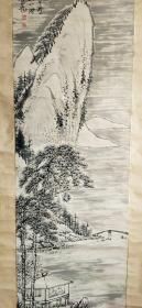 D1399：回流手绘山水图立轴(日本回流.回流老画.老字画