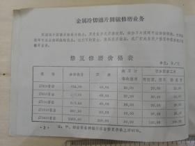 1993年，锐角牌产品价格目录，三联工具机械厂，浙江省缙云县壶镇应庄，