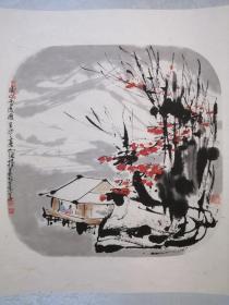 h.0842R 崔如琢《溪山雪后图》2011年作品，原装裱红木立轴作品！尺寸63x46，品相自然旧