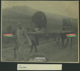 民国时期山东烟台双马抬轿交通工具民俗老照片，照片尺寸18.1X14.5厘米