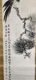 D1438：回流手绘松上鸟图立轴(日本回流字画.日本回流书画.回流老画.回流老字画精品.大量字画)