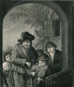 1852年钢版画 《流浪的乐师》 27×20.5 厘米