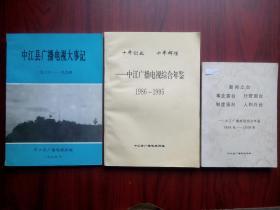 中江县广播电视大事记，(油印版)1936-1994年，中江县广播电视综合年鉴，1986-1995年，(油印版)1996-2006年，共3本，中江广播电视，中江文史