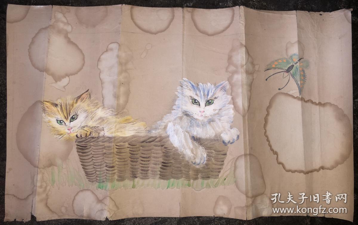 佚名绘画作品1张  猫蝶图