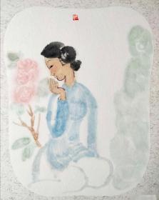 独立艺术家   李明觉 精品人物（女人花），作品得自书画家本人，不存在真伪争议，保真【包邮快递】